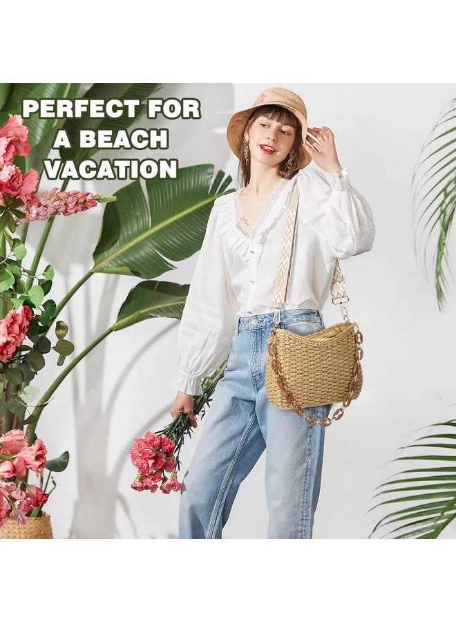 KPX Straw Handbags Purses Crossbody Pocketbook Bag Casual Woven Beach Bags Summer Hobo Hippie Chic Tote Bags with Chain (Chic, Brown) - Image 4