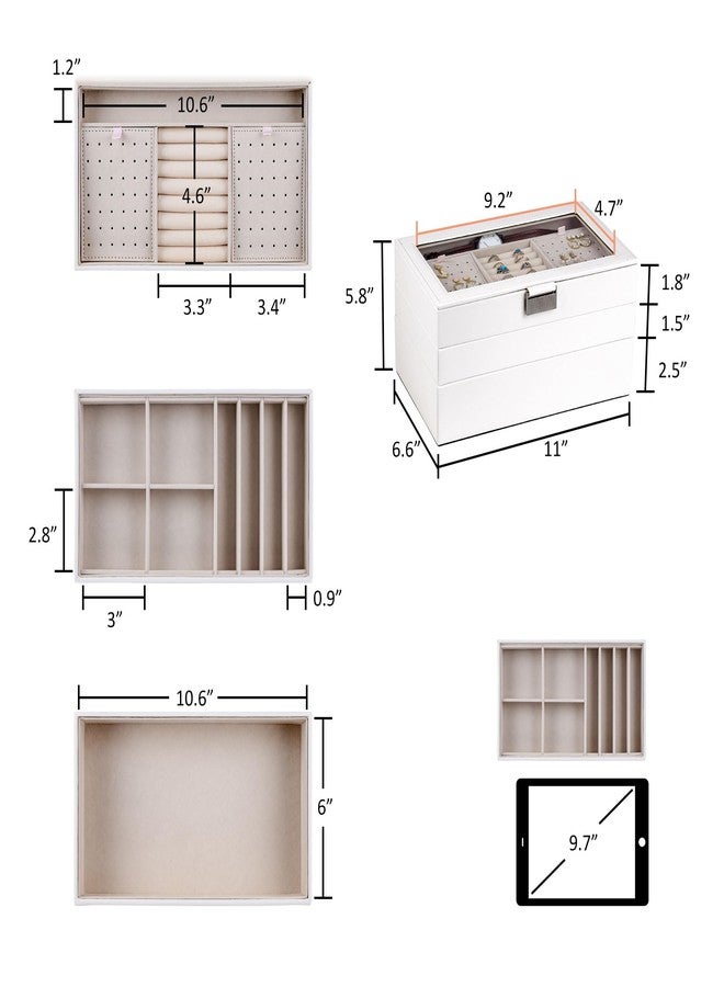 Kendal Jewelry Tray, Stackable Jewelry Box, Drawer Jewelry Organizer, with Glass Lid, Removable Dividers, for Vanity Table, Gift Idea (White) - Image 5