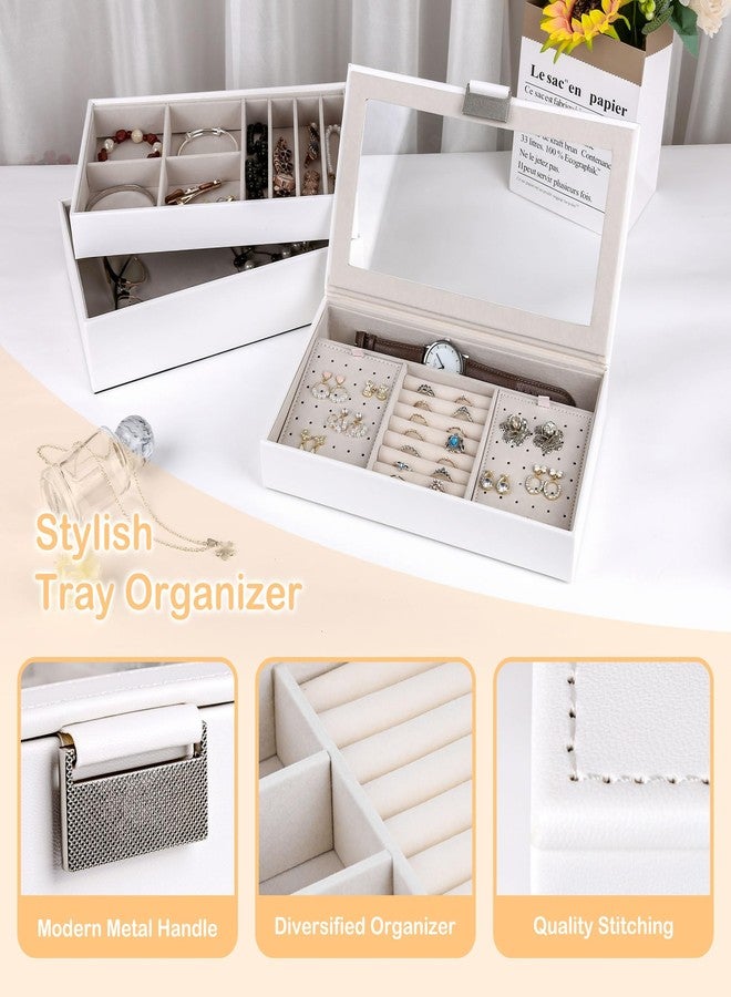 Kendal Jewelry Tray, Stackable Jewelry Box, Drawer Jewelry Organizer, with Glass Lid, Removable Dividers, for Vanity Table, Gift Idea (White) - Image 3