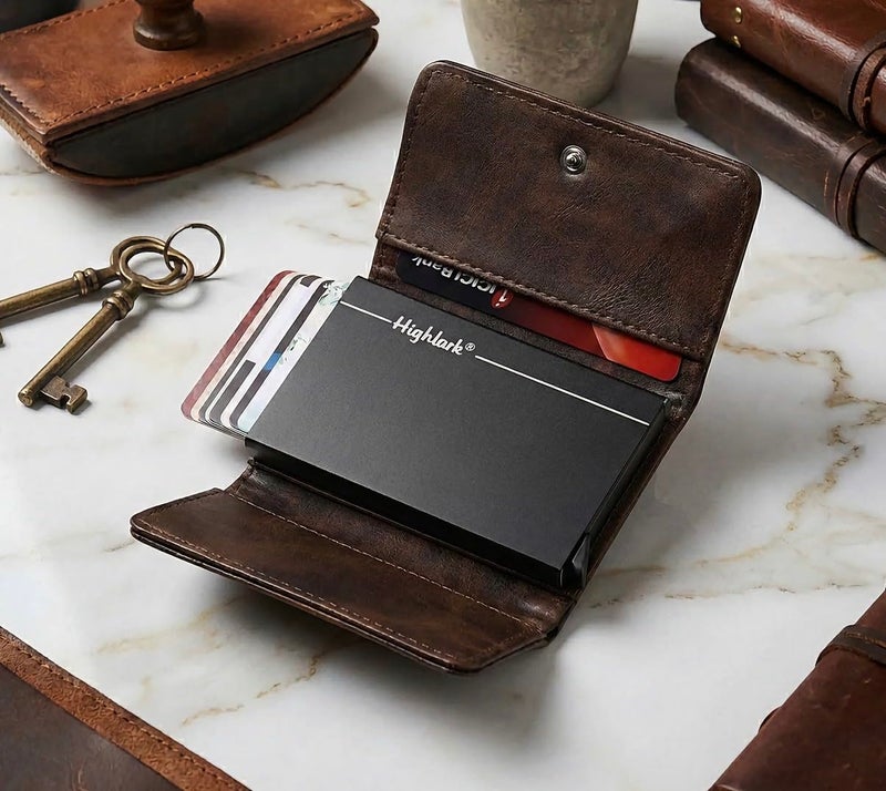 Highlark Elite Pop-Up Wallet – RFID Protected Vegan Leather Card Holder for Men and Women | Slim Aluminium Core | Quick Access | Holds 8–9 Cards - Image 2