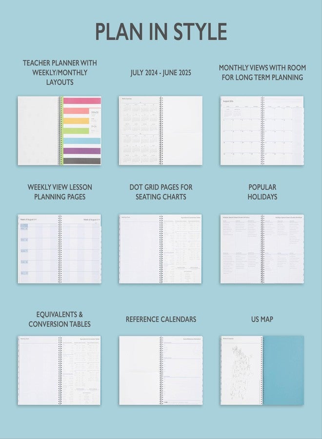Blue Sky 2024-2025 Academic Year Teacher Weekly and Monthly Lesson Planner, July 2024 - June 2025, 8.5" x 11", Flexible Cover, Wirebound, Dots (100330-A25) - Image 4