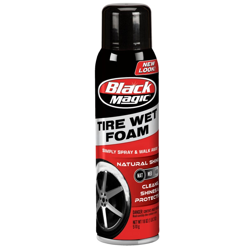 Black Magic 800002220 Tire Wet Foam, 18 oz. - Specially Formulated Thick Tire Spray Foam Clings to Tires to Dissolve and Clean Dirt While Shining and Protecting All In One Step - Image 1
