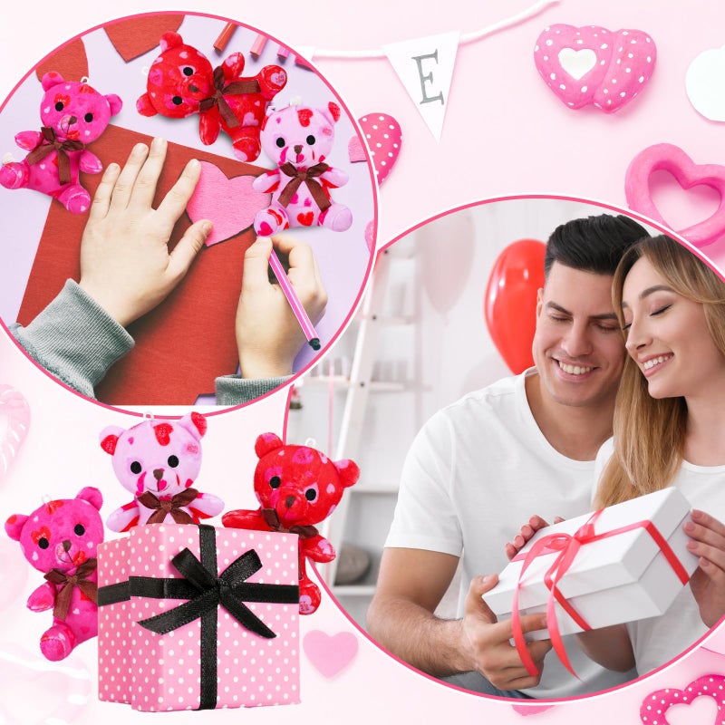 Poen 18 Pack Valentines Day Bears Bulk with Heart Cards Mini Valentine Stuffed Animal with Heart Pattern Bears Toys Keychains for Kids Boy Girl Classroom Prize Goodie Bag Stuffers Party Favor - Image 5