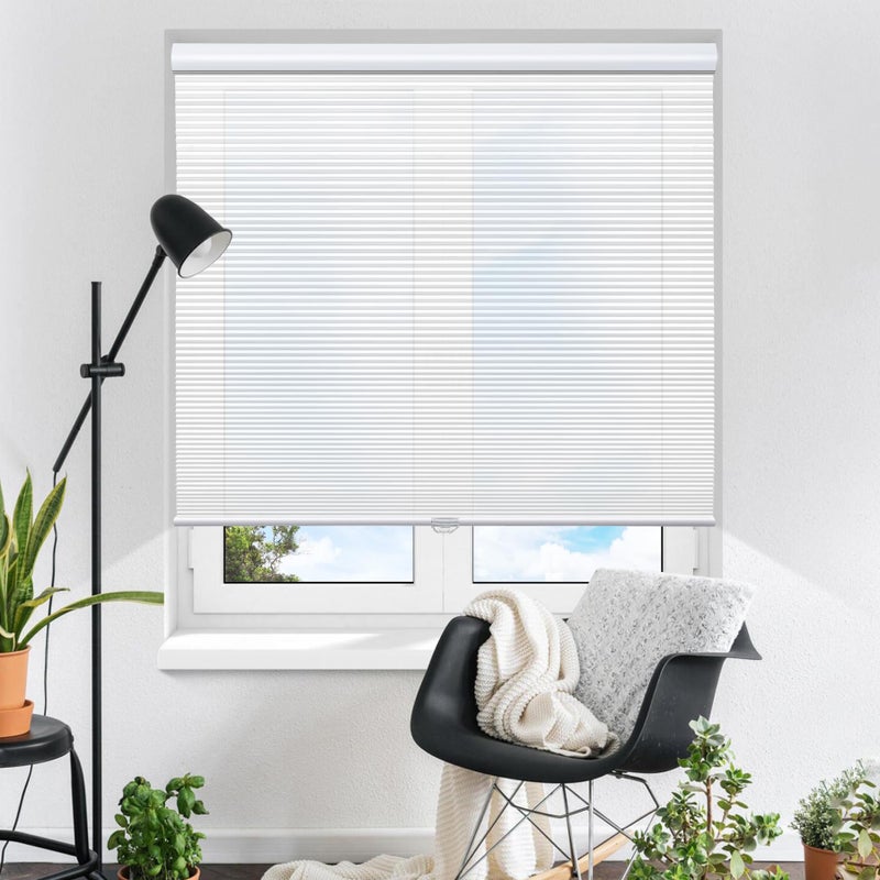 Honeycomb Cellular Shades Cordless Light Filtering for Windows Inside  Outside Mount 31 W x 64 H WhiteLight Filtering