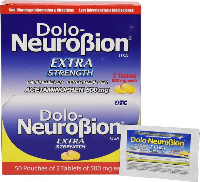 Neurobion Dolo Pain Reliever, Fever Reducer, Extra Strength, Fuerte, Alivia el Dolor, Reduce la Fiebre Dispenser 50 x 2 Tablets - Image 1