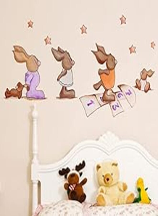 Decorative kids room sticker - Rabbits playing hopscotch (100x65cm)