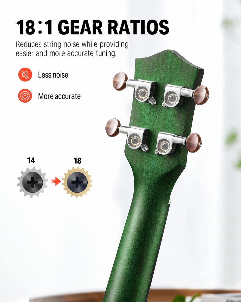 Donner Concert Ukulele Professional 23 Inch Mahogany Ukelele for Adult Beginner Ukele Bundle with Online Lesson Gig Bag Aquila String Pick Tuner Strap Cloth DUC-200G Green - Image 3