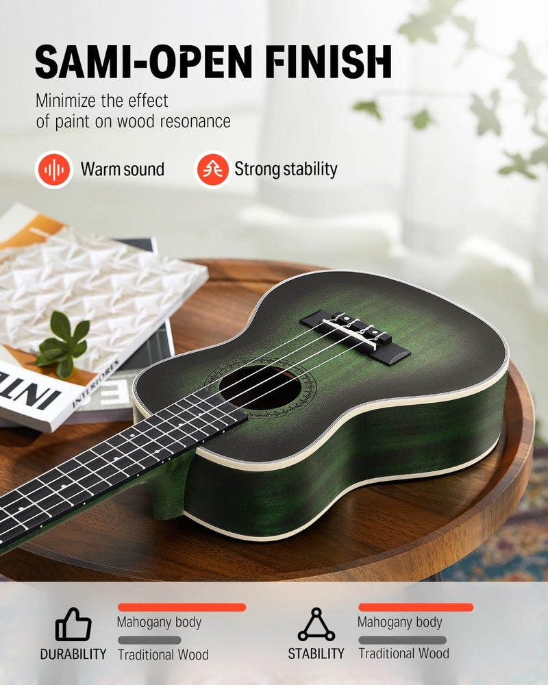 Donner Concert Ukulele Professional 23 Inch Mahogany Ukelele for Adult Beginner Ukele Bundle with Online Lesson Gig Bag Aquila String Pick Tuner Strap Cloth DUC-200G Green - Image 4