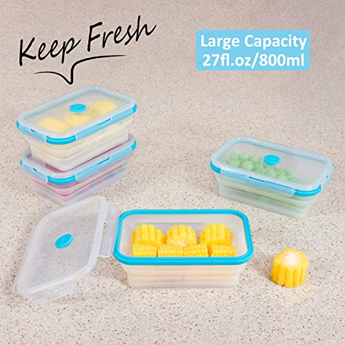 Annaklin Collapsible Food Storage Containers with Airtight Lid & Vent, 27oz, Kitchen Stacking Silicone Collapsible Meal Prep Container Set for Leftover, Microwave Freezer Dishwasher Safe, Translucent, Set of 4 - Image 2