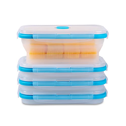 Annaklin Collapsible Food Storage Containers with Airtight Lid & Vent, 27oz, Kitchen Stacking Silicone Collapsible Meal Prep Container Set for Leftover, Microwave Freezer Dishwasher Safe, Translucent, Set of 4 - Image 1