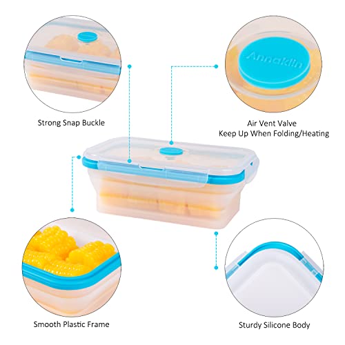 Annaklin Collapsible Food Storage Containers with Airtight Lid & Vent, 27oz, Kitchen Stacking Silicone Collapsible Meal Prep Container Set for Leftover, Microwave Freezer Dishwasher Safe, Translucent, Set of 4 - Image 4