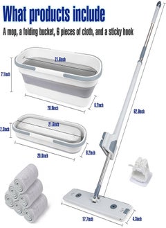 PADOM Padom Mop and Bucket with Wringer Set, Hands Free washing Flat Floor Mop and Bucket, with 6 Washable Microfiber Pads and 1Mop Clip, Wet and Dry Use, Floor Cleaning System  - Image 2