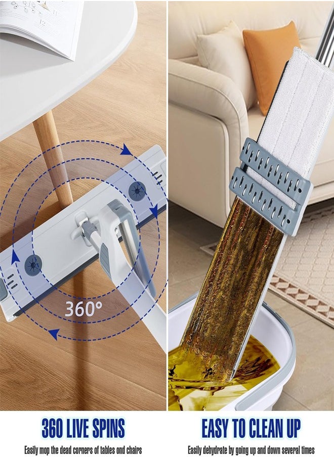 PADOM - Padom Mop and Bucket with Wringer Set, Hands Free washing Flat Floor Mop and Bucket, with 6 Washable Microfiber Pads and 1Mop Clip, Wet and Dry Use, Floor Cleaning System - Image 1