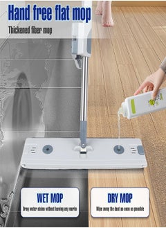 PADOM Padom Mop and Bucket with Wringer Set, Hands Free washing Flat Floor Mop and Bucket, with 6 Washable Microfiber Pads and 1Mop Clip, Wet and Dry Use, Floor Cleaning System  - Image 4