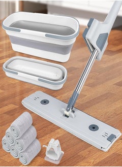 PADOM Padom Mop and Bucket with Wringer Set, Hands Free washing Flat Floor Mop and Bucket, with 6 Washable Microfiber Pads and 1Mop Clip, Wet and Dry Use, Floor Cleaning System  - Image 1