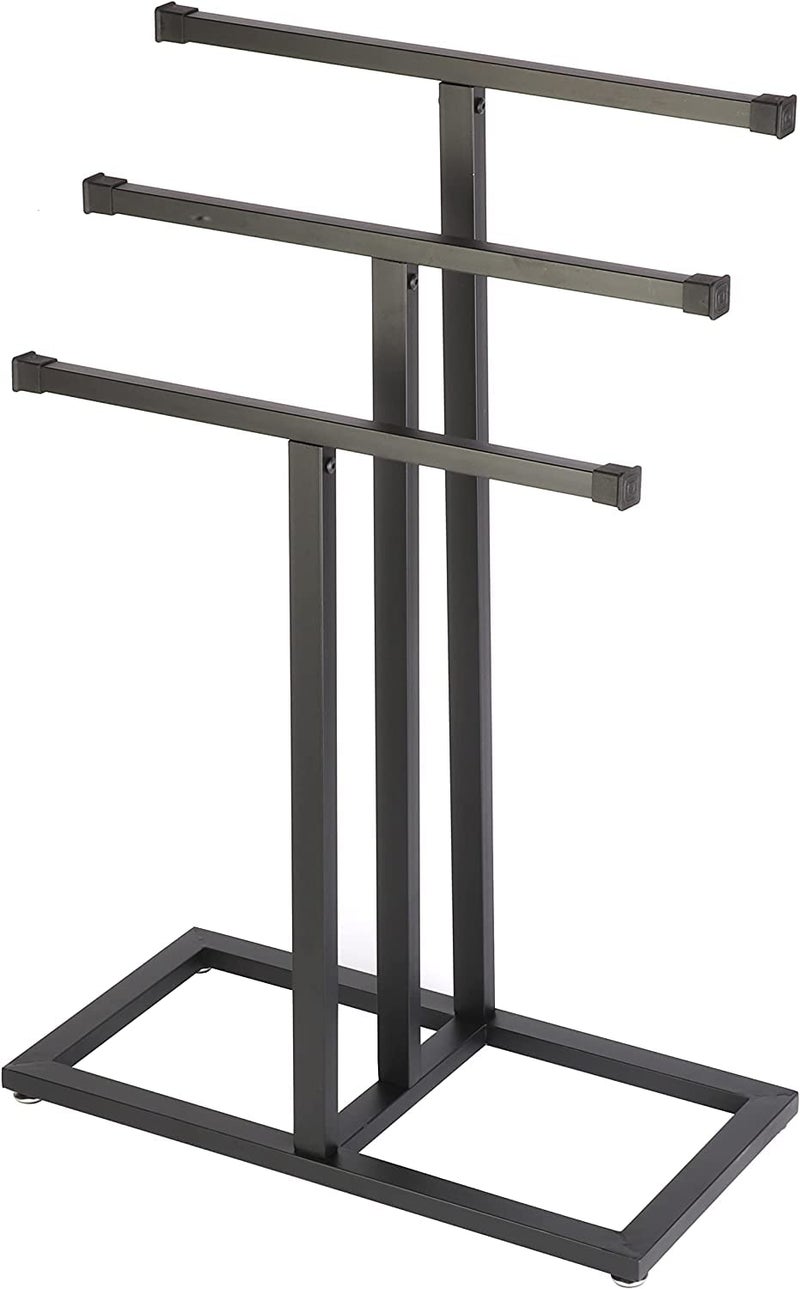 INDIAN DECOR INDIAN DECOR 41416 Standing Towel Rack 3Tier Metal Towel Rack Stand Hand Towel Stand ThreeT Towel Holder for Bathroom Countertop Black 228L x 114W x 3386H inches  - Image 1
