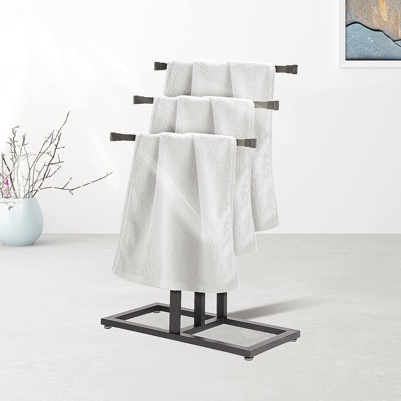 INDIAN DECOR INDIAN DECOR 41416 Standing Towel Rack 3Tier Metal Towel Rack Stand Hand Towel Stand ThreeT Towel Holder for Bathroom Countertop Black 228L x 114W x 3386H inches  - Image 3
