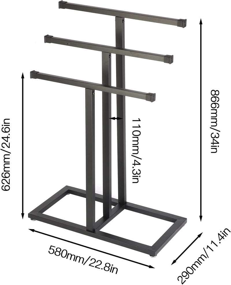 INDIAN DECOR INDIAN DECOR 41416 Standing Towel Rack 3Tier Metal Towel Rack Stand Hand Towel Stand ThreeT Towel Holder for Bathroom Countertop Black 228L x 114W x 3386H inches  - Image 2