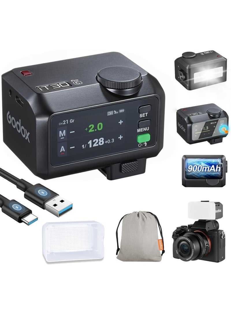 Godox iT30 Pro C TTL Mini Flash for Canon with Diffuser—HSS 1/8000s, 2.8" Full-Color Touchscreen, 2.4G Wireless X System, Magnetic Mount, Tilt/Swivel Camera Speedlight (Black) - Image 1