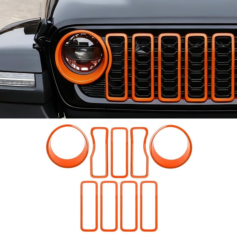 XPHAZZ 9PCS Front Grille Inserts & Headlight Cover Compatible with (2024-2025) Jeep Wrangler JL/Gladiator JT, Not For Sport and Sport S (Black, 2024+ JL/JT) - Image 1