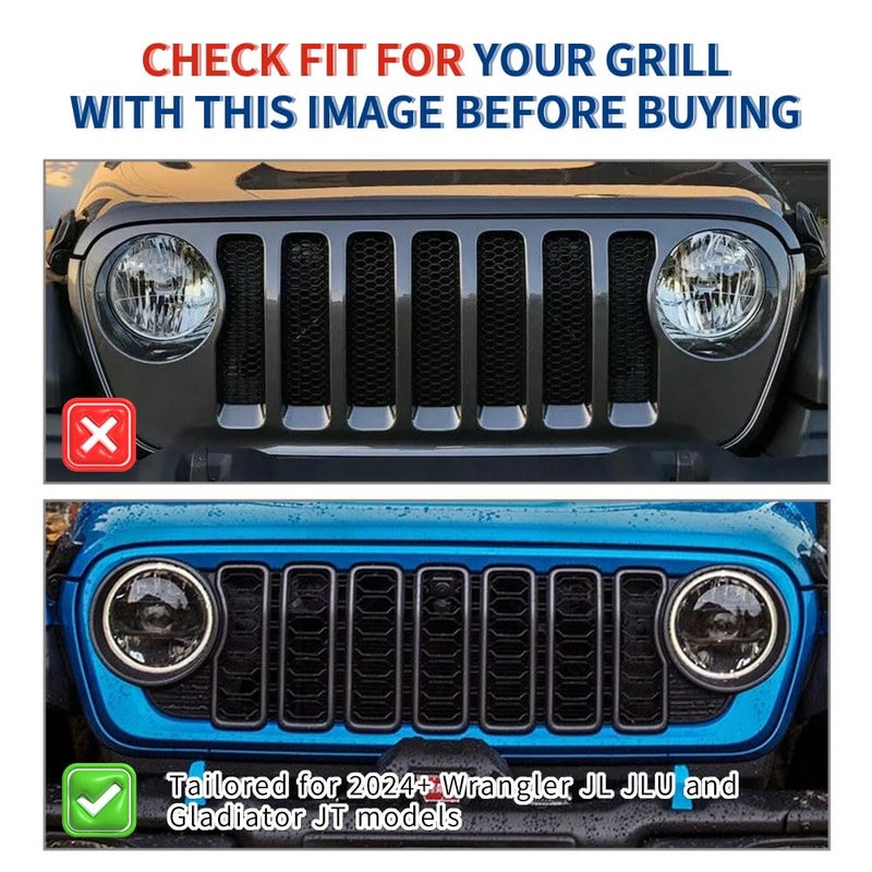 XPHAZZ 9PCS Front Grille Inserts & Headlight Cover Compatible with (2024-2025) Jeep Wrangler JL/Gladiator JT, Not For Sport and Sport S (Black, 2024+ JL/JT) - Image 2