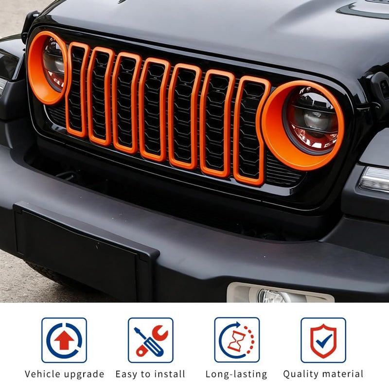 XPHAZZ 9PCS Front Grille Inserts & Headlight Cover Compatible with (2024-2025) Jeep Wrangler JL/Gladiator JT, Not For Sport and Sport S (Black, 2024+ JL/JT) - Image 5