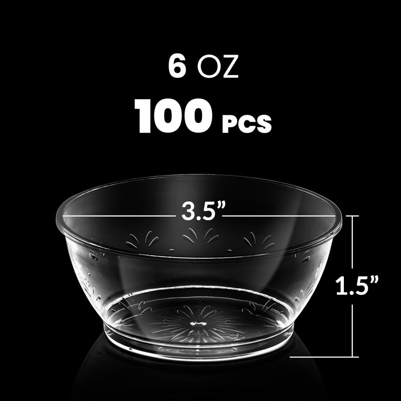 JoyServe Clear Mini Plastic Bowls - (Bulk 100 Pack) 6 Oz Disposable Premium Hard Plastic Dessert Bowls for Serving  Weddings  Catering  Parties  Salsa  Home or Event Party Supplies - Image 3