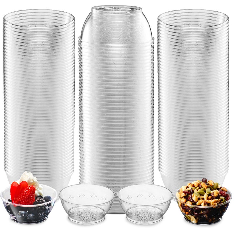 JoyServe Clear Mini Plastic Bowls - (Bulk 100 Pack) 6 Oz Disposable Premium Hard Plastic Dessert Bowls for Serving  Weddings  Catering  Parties  Salsa  Home or Event Party Supplies - Image 1
