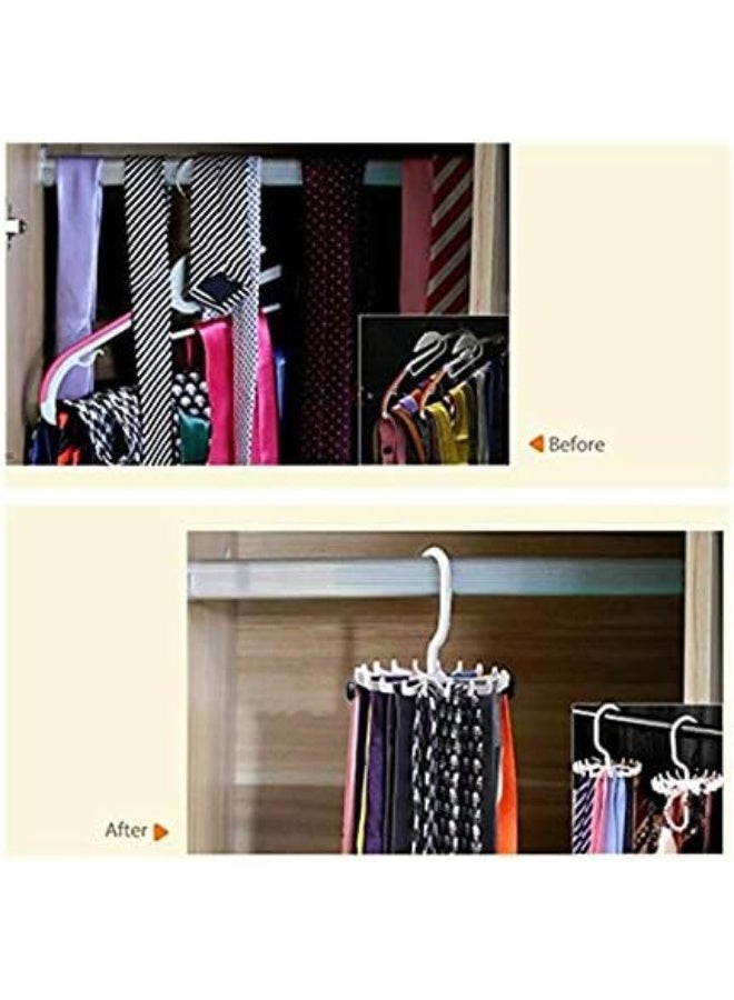 حامل ربطات عنق وأحزمة دوّار – قطعتان، تصميم مطوّر بزاوية 360 درجة، منظم خزانة لتوفير المساحة، لون أبيض، مقاس واحد - Image 3