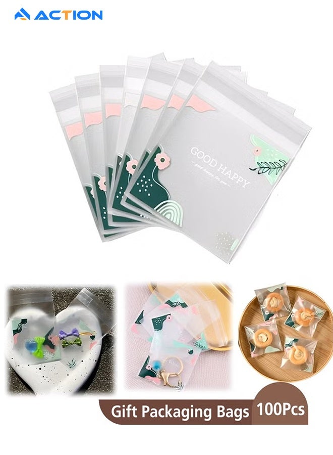 ACTION 100 Pack Diy Self Adhesive Plastic Transparent Candy Cookie Gift Bag, 7cm×10cm Reclosable White Polka Dot Self Sealing Packaging Bags, Chocolate Small Treat Party Birthday Wedding - Image 1