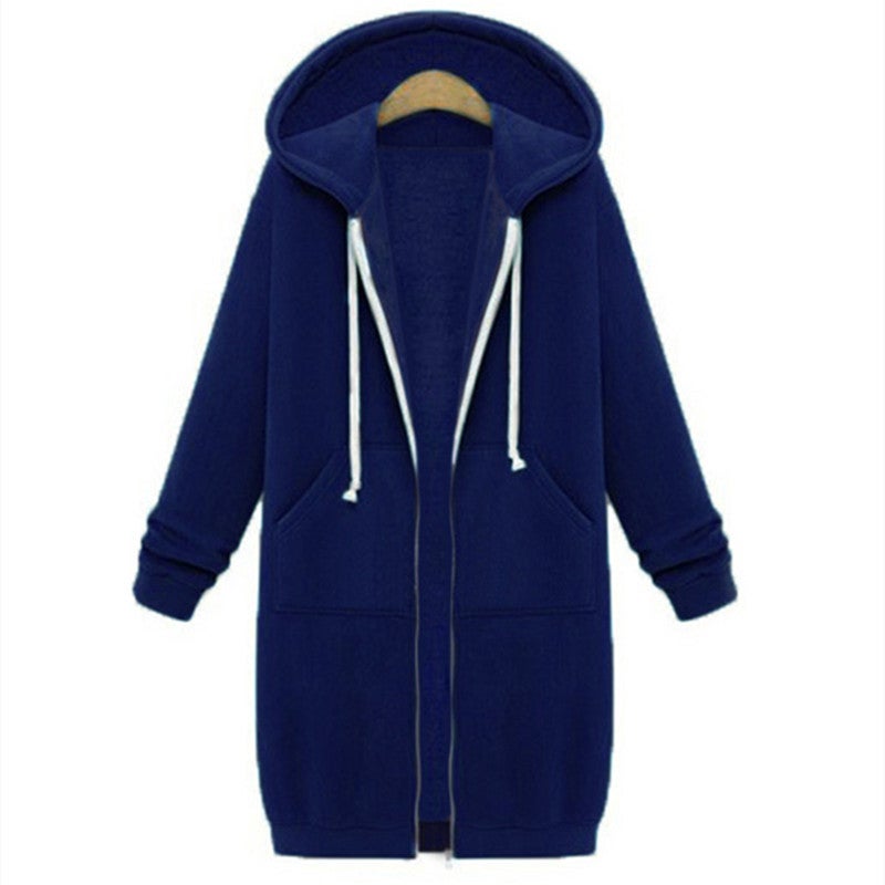 2021 Autumn Winter Brushed Fleece Hoodie Cardigan Navy 