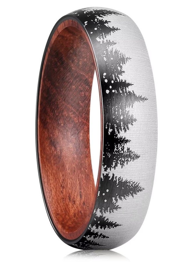 King Will Mens Forest Titanium Ring Laser Nature Forest Tree Mountain Landscap Pattern Inner Hole Wood Inlaid Wedding Band for Men Domed Matte Brushed Comfort Fit 9.5 - Image 1