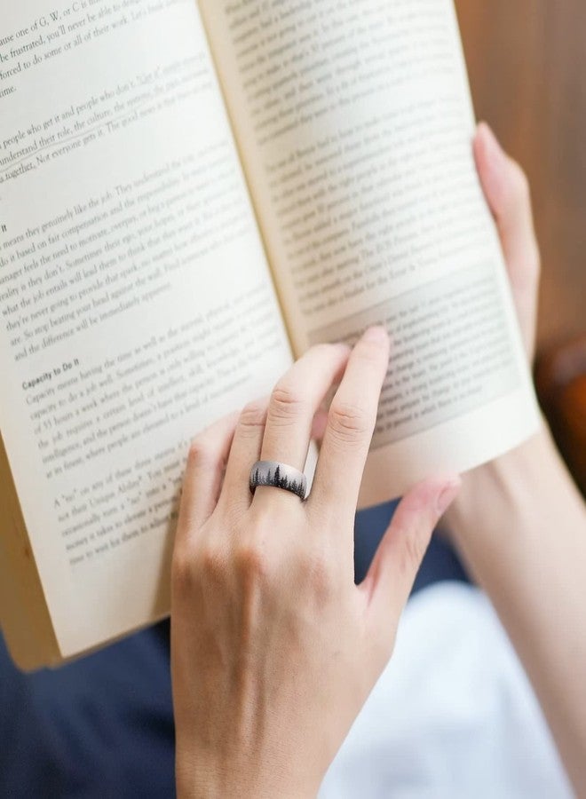 King Will Mens Forest Titanium Ring Laser Nature Forest Tree Mountain Landscap Pattern Inner Hole Wood Inlaid Wedding Band for Men Domed Matte Brushed Comfort Fit 9.5 - Image 5