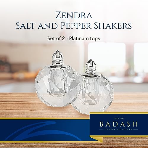 Badash Zendra Crystal Salt And Pepper Shaker Set with Platinum Tops - 2.5” Tall - Image 2