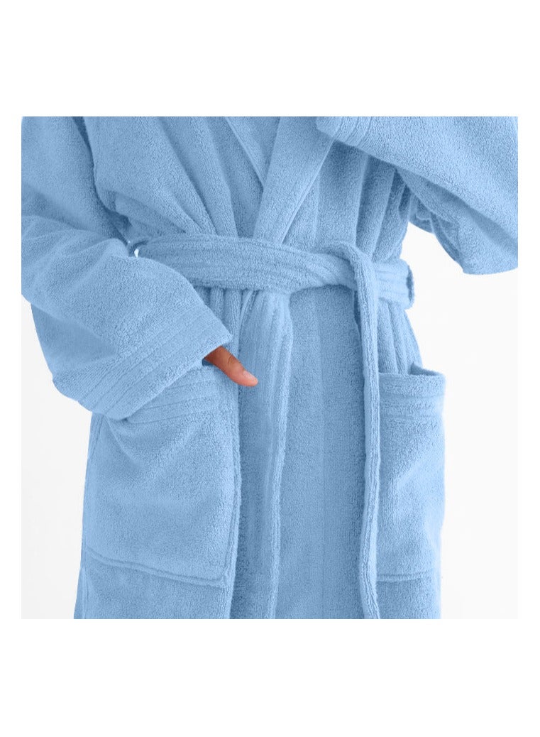 Cotton Plain Bathrobe Sky Blue - Image 2