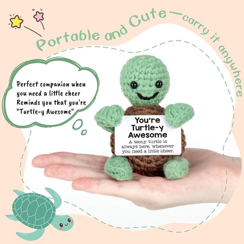 KASTWAVE Mini Funny Knitted Wool Turtle Toy with Positive Card, Creative Cute Crochet Doll Cheer Up Gift for Friends, for Birthday Gifts, Mothers Day Graduation Teacher Appreciation, Positive Emotional Turtle - Image 2