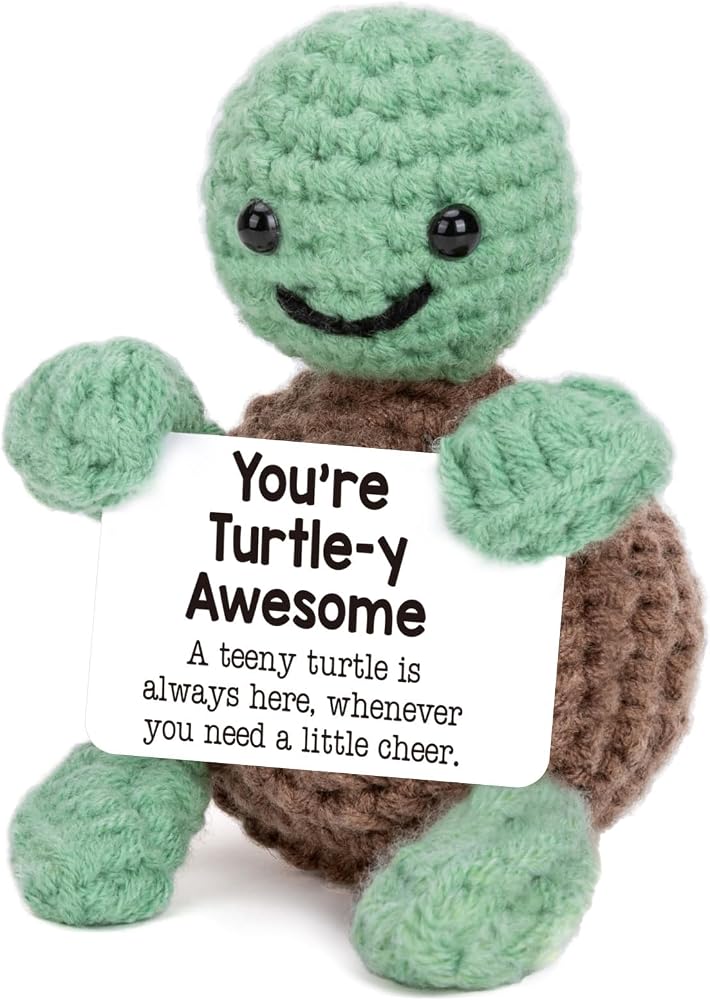 KASTWAVE Mini Funny Knitted Wool Turtle Toy with Positive Card, Creative Cute Crochet Doll Cheer Up Gift for Friends, for Birthday Gifts, Mothers Day Graduation Teacher Appreciation, Positive Emotional Turtle - Image 1