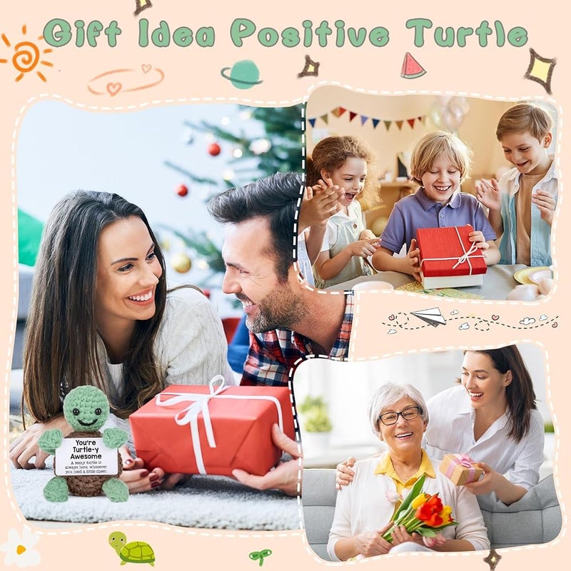 KASTWAVE Mini Funny Knitted Wool Turtle Toy with Positive Card, Creative Cute Crochet Doll Cheer Up Gift for Friends, for Birthday Gifts, Mothers Day Graduation Teacher Appreciation, Positive Emotional Turtle - Image 5