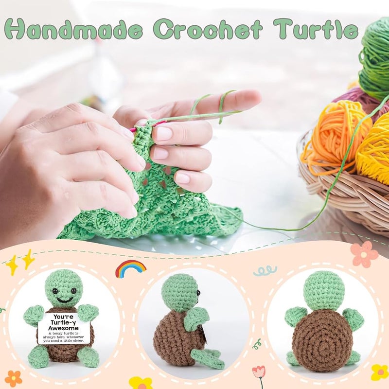 KASTWAVE Mini Funny Knitted Wool Turtle Toy with Positive Card, Creative Cute Crochet Doll Cheer Up Gift for Friends, for Birthday Gifts, Mothers Day Graduation Teacher Appreciation, Positive Emotional Turtle - Image 3