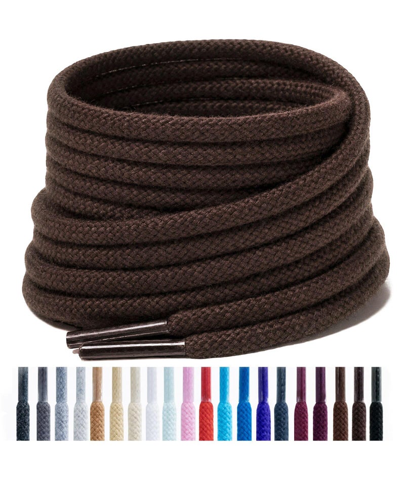 Handshop 2 Pairs Round Cotton Shoe Laces For Sneakers  4 Mm Anti-Slip Round Laces For Athletic Shoes  Boots Deep Brown 90 - Image 1