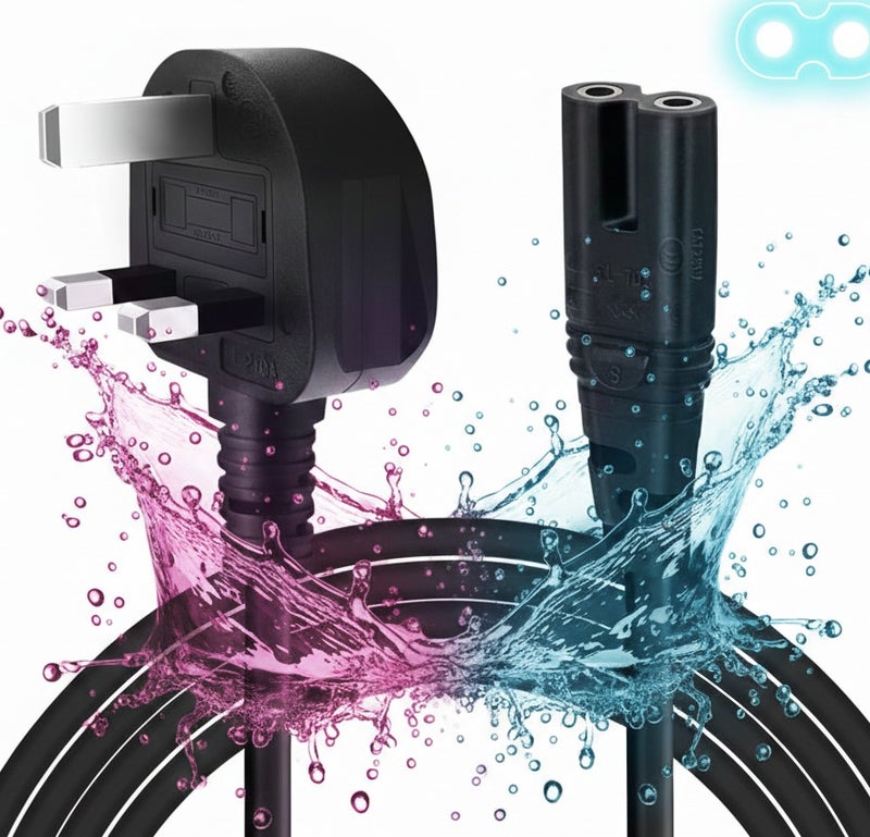 أتش أم سي كابل طاقة بطول 1.5 متر، سلك طاقة ثنائي الأطراف (شكل 8)، قابس IEC-C7 بريطاني، متوافق مع أجهزة LG/Sony/TV/PS4/PS5/Sky Box/Xbox/Playstation/Samsung/Philips/Hisense/Panasonic/Sharp/TCL الذكية وشاشات العرض - Image 1