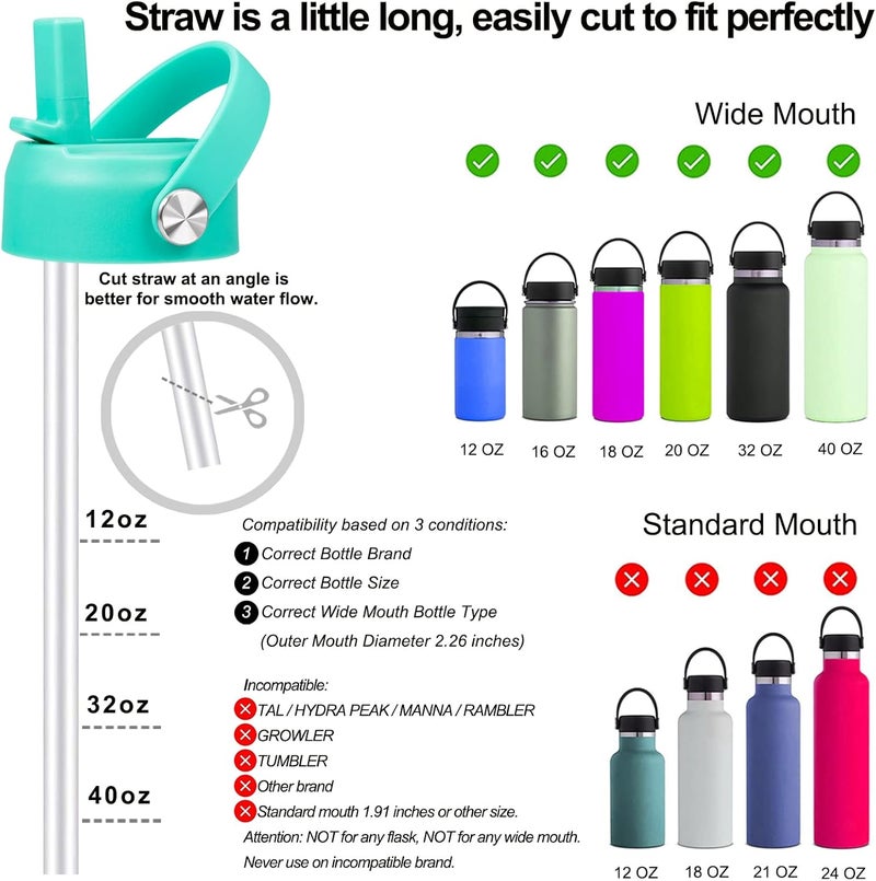 FLORAPELL Straw Lid for Hydro Flask Wide Mouth Water Bottles, Top Lids with Straw Compatible with Hydro Flask 32 40 oz, Replacement Cap Wide Mouth Accessories Flip Lid Flex Handle - Image 3