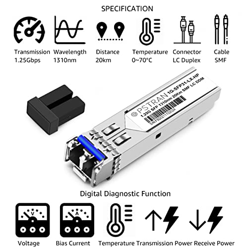 OPSTRAN 1000BASE-LX/LH SFP Optical Transceiver Module Compatible with HPE Aruba J4859D J4859DCM JL746A ProCurve J4859C J4859B J4859A 1310nm 20km DDM Duplex LC SMF 10 Pack - Image 2