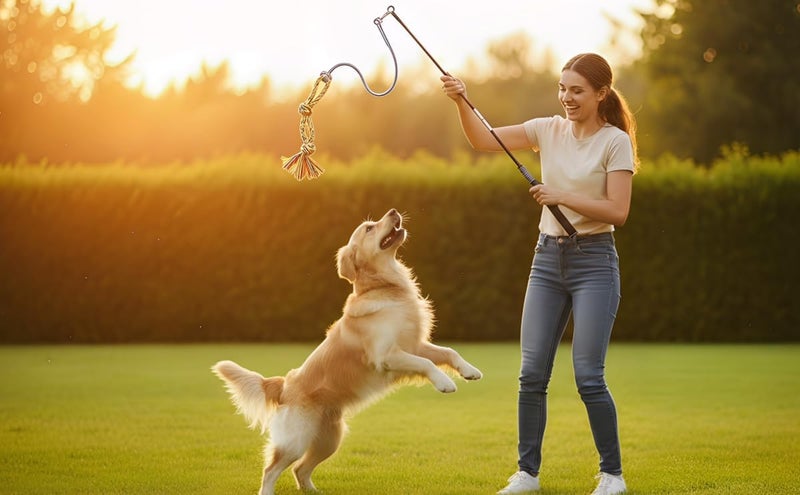 DIBBATU Flirt Pole for Dogs Interactive Dog Toys for Large Medium Small Dogs Chase and Tug of War, Dog Teaser Wand with Lure Chewing Toy for Outdoor Exercise & Training. - Image 5