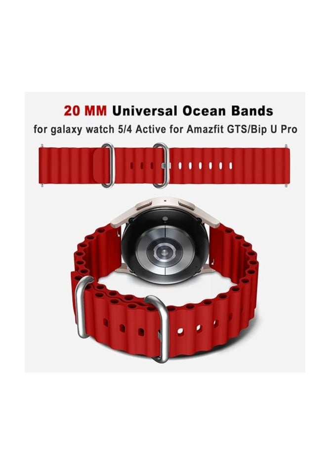 ten.tech - Ocean Silicone Band 20mm, Waterproof Soft Silicone Sport Band for Samsung Gear Sport/Samsung Watch 4/5/5 Pro/S2 Classic/Active 2 44/40mm/Amazfit GTS4/GTS3, by TenTech red - Image 1