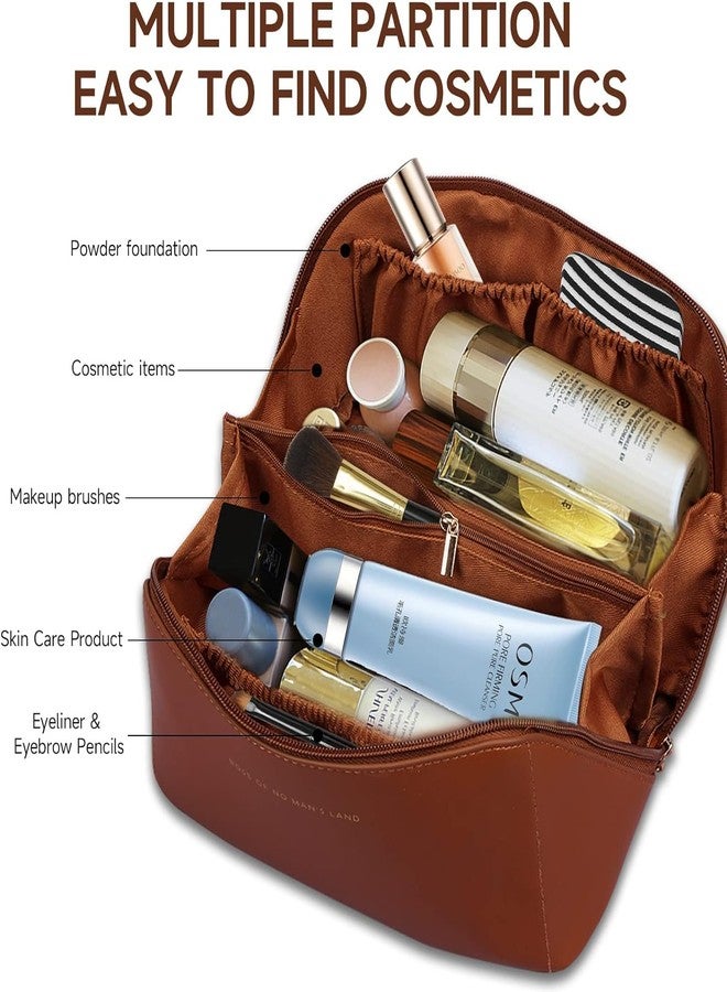 Ghime Travel Cosmetic Bag Women's Makeup Large Capacity Portable PU Leather Multifunctional Storage Organizer Bag (8. Brown) - Image 2