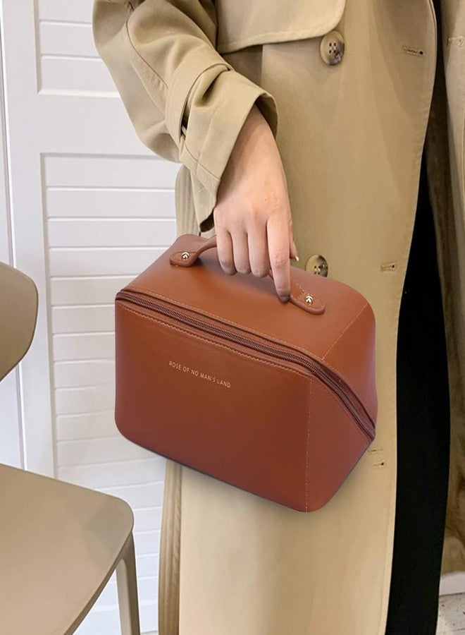 Ghime Travel Cosmetic Bag Women's Makeup Large Capacity Portable PU Leather Multifunctional Storage Organizer Bag (8. Brown) - Image 3
