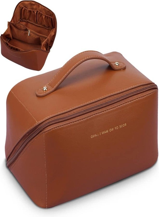 Ghime Travel Cosmetic Bag Women's Makeup Large Capacity Portable PU Leather Multifunctional Storage Organizer Bag (8. Brown) - Image 1