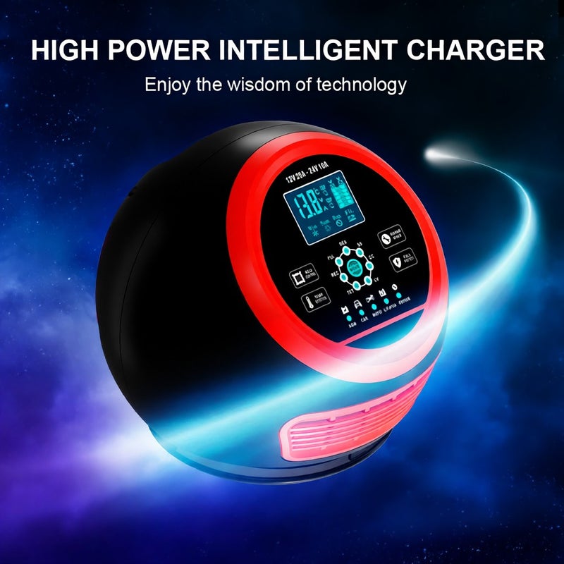 شاحن بطاريات كبير محمول عالي القدرة لسيارات وشاحنات FOXSUR 20A نموذج الكرة المستديرة 300W 12V24V مقياس إنجليسي أحمر - Image 5