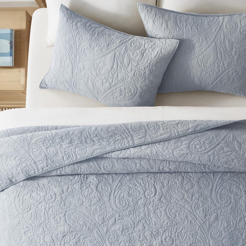 EVERGRACEHOME EVERGRACE 100% Cotton Paisley Quilt Set, King Size 3 Piece Set â€“ Prewashed Lightweight Bedspread with 2 Shams, Soft & Breathable Matelasse Coverlet for All-Season Comfort, Pearl Blue - Image 2